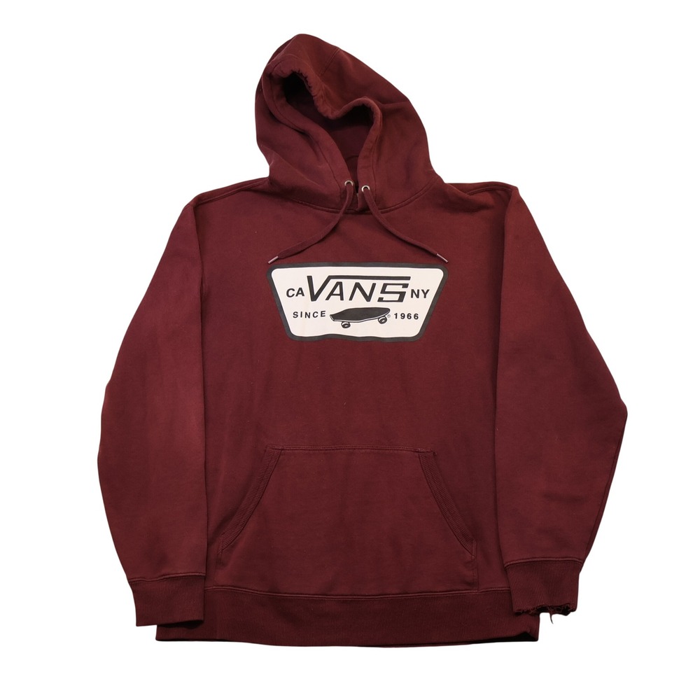 Vans Mens Large Hoodie Burgundy CA NY Skateboard Graphic Distressed Pullover